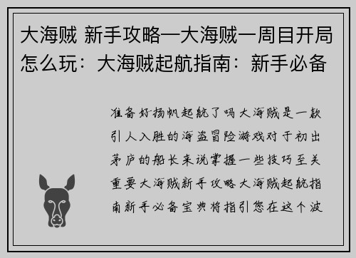 大海贼 新手攻略—大海贼一周目开局怎么玩：大海贼起航指南：新手必备宝典